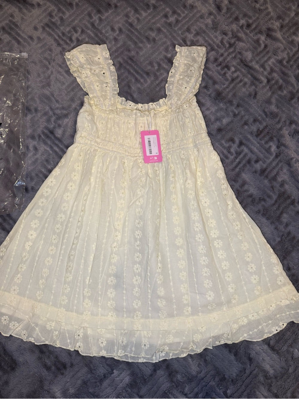 Edikted Pastel Yellow Eyelet Babydoll Dress with Ruffle Sleeves - Picture 4 of 4